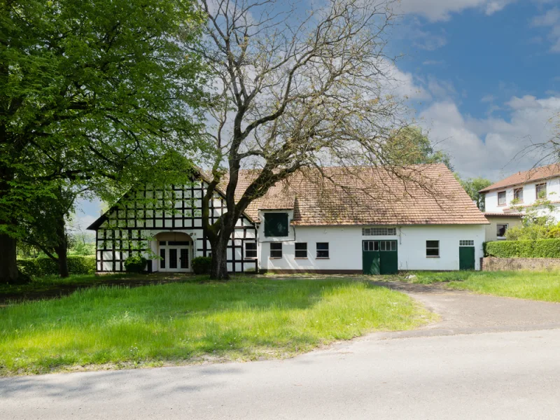 Frontalansicht  - Haus kaufen in Bad Oeynhausen - Einmalige Gelegenheit - Ideal für Tierhaltung - Großzügiges Anwesen in Bad Oeynhausen!