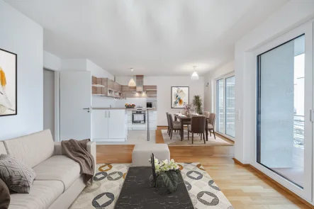 Wohnzimmer (staging) - Wohnung kaufen in München, Perlach - Moderne und ruhig gelegene 4-Zimmer-Wohnung mit sonnigem Balkon