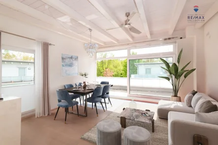 Wohnzimmer virtuell - Wohnung kaufen in München - Penthouse-Feeling!3 - 4 Zimmer-Wohnung mit  Dachterrasse und 2 Balkonen - Haus-in-Haus-Konzept