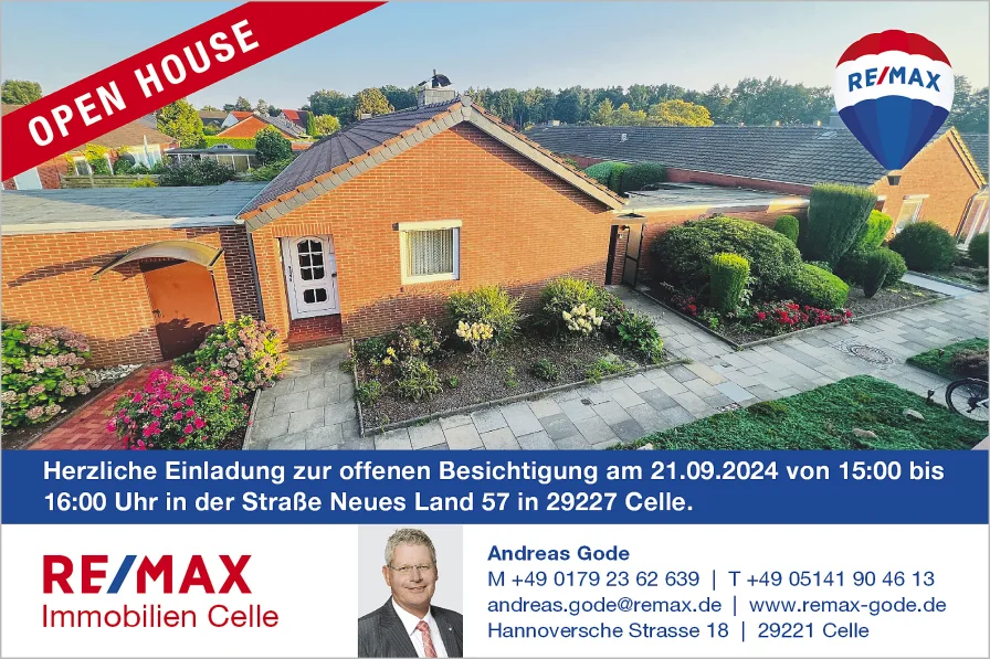 Open House  - Haus kaufen in Celle / Westercelle - Bungalow in Westercelle: Komfortables Wohnen auf einer Ebene! (AG-6354)