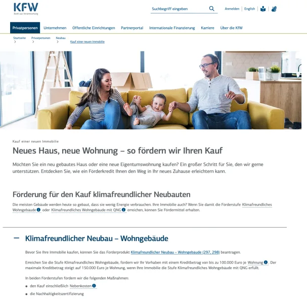 Förderung für den Kauf klimafreundlicher Neubauten