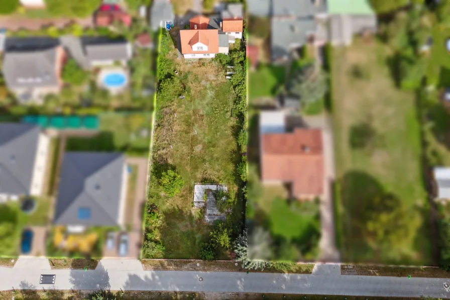 Drohnenansicht - Grundstück kaufen in Königs Wusterhausen / Zeesen - Grundstück mit Altbestand in ruhiger und naturverbundener Nachbarschaft