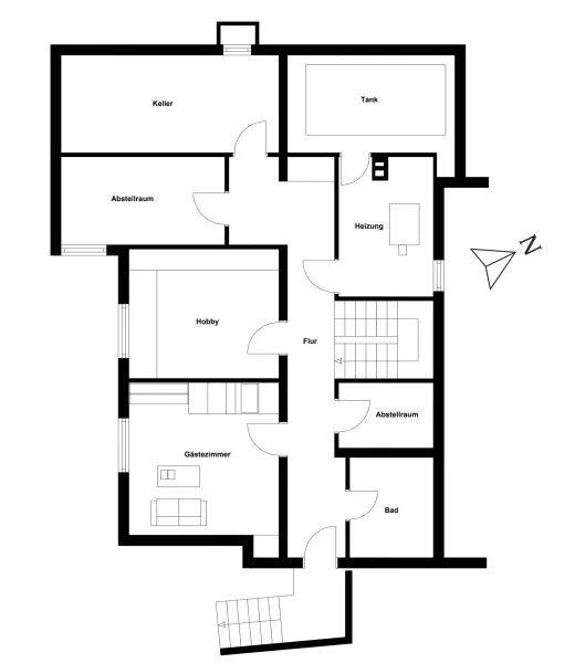 Kellergeschoss - Haus kaufen in Gottmadingen-Bietingen - Alles auf einer Ebene - Bungalow mit Einliegerwohnung und großem Grundstück