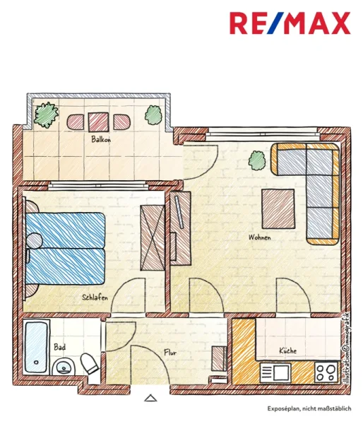 Grundriss - Wohnung kaufen in Regensburg - Rgbg Osten - 2 Zimmer Wohnung mit Balkon und Aufzug