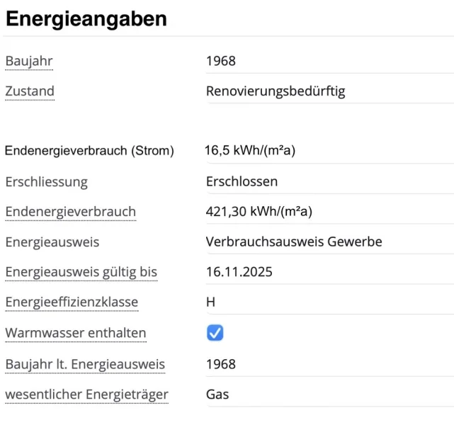 Energieangaben Altbestand