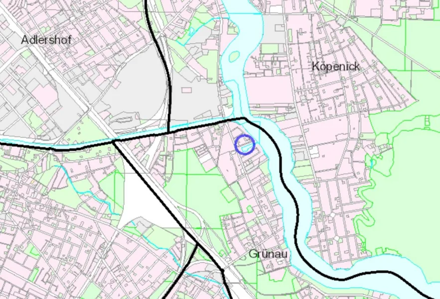 Objektlage zwischen Adlershof, Köpenick und Grünau