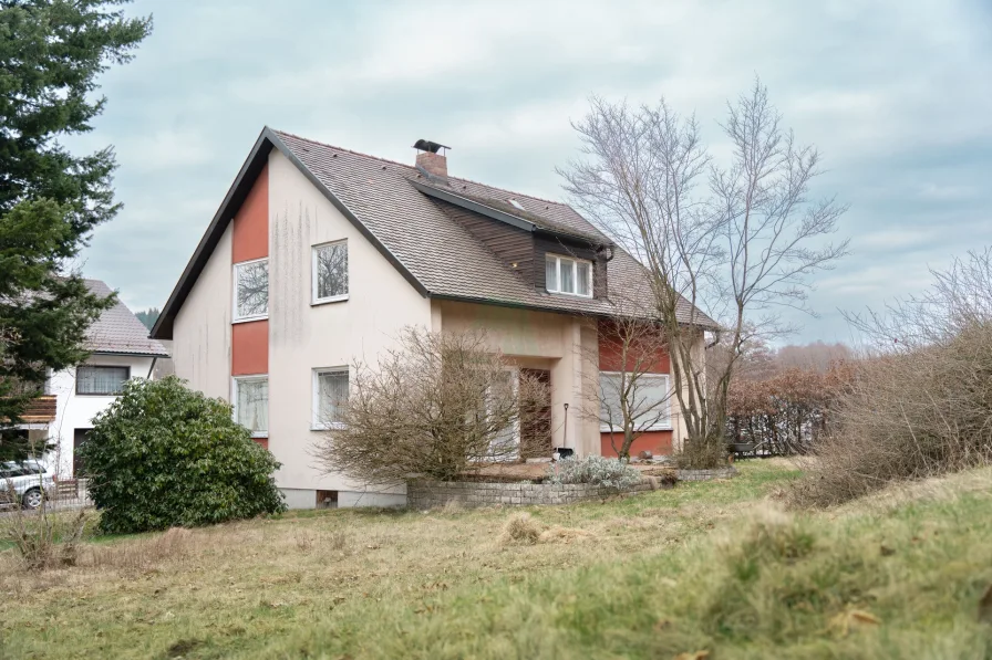 Ansicht Süd - Haus kaufen in Oberviechtach - Sanierungsbedürftiges Einfamilienhaus mit großzügigem Grundstück in Oberviechtach