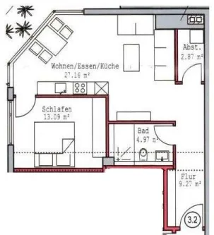 Grundriss - Wohnung mieten in Hardthausen am Kocher / Kochersteinsfeld - Helle 2-Zimmer Wohnung in idyllischer Lage zu vermieten!