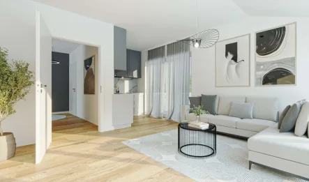 Visualisierung Wohnraum WE 10 - Wohnung kaufen in Berlin - Erstbezug helle Wohnung mit gr. Balkon am Britzer Garten