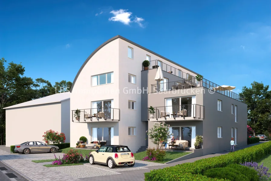 Straßenansicht - Wohnung kaufen in Schwalbach - Neubau-Maisonettewohnung in Hülzweiler
