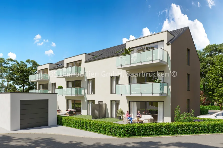 Ansicht hinten - Wohnung kaufen in Mettlach - Neubau Eigentumswohnung in Orscholz - Wohnen, wo andere Urlaub machen ... 