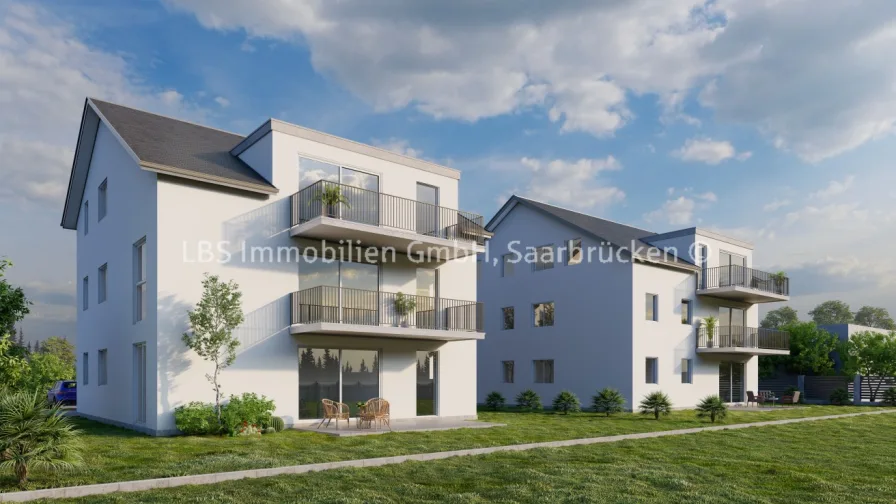 Gartenansicht von Links - Wohnung kaufen in Saarlouis - Neubauwohnung mitten in Saarlouis!