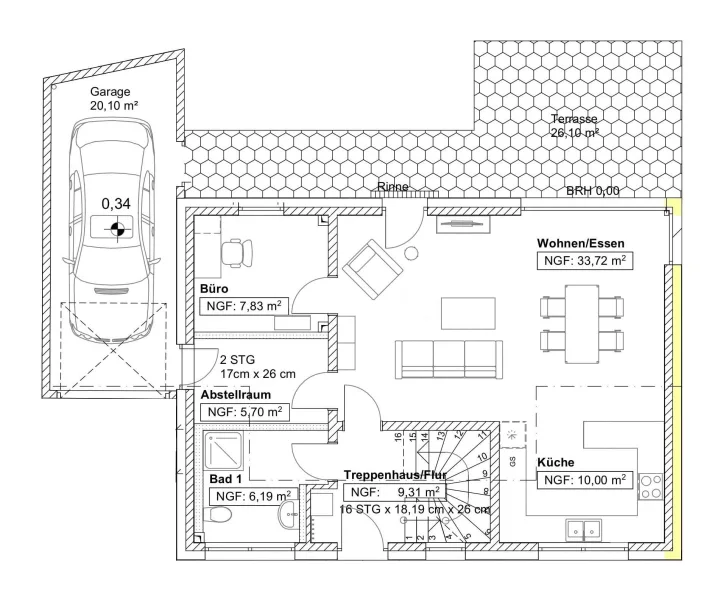 Grundriss Erdgeschoss - Haus kaufen in Merzig - Geplanter Neubau in Merzig-Brotdorf - Einfamilienhaus mit 5 ZKB und Garage - 145 m² Wohnfläche