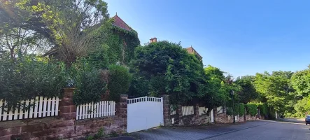 Anwesen Straßenansicht - Haus kaufen in Petite Rosselle - Ein Stück Geschichte erleben - Historisches Wohnhaus mit parkähnlicher Wiesenanlage und Terrasse