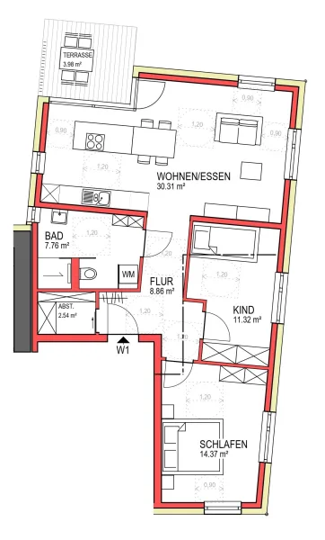 Wohnung 1 - 3 ZKB - 79,14m²