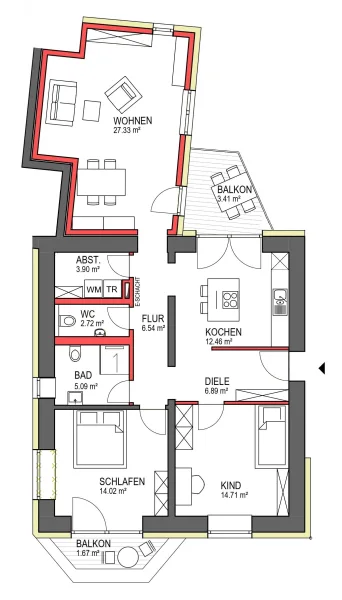 Wohnung 4 - 3 ZKB - 99,09 m²