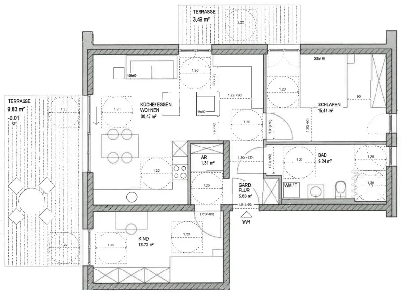 Grundriss Wohnung 1 - Wohnung kaufen in Merzig - NEUBAU in Merzig/Brotdorf - ETW mit 89 m² Wfl. - Tiefgarage - Außenstellplatz - Wärmepumpe - 