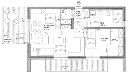 Grundriss Wohnung 2 - Wohnung kaufen in Merzig - NEUBAU in Merzig/Brotdorf - ETW mit 74 m² Wfl. - Tiefgarage - Außenstellplatz - Wärmepumpe - 