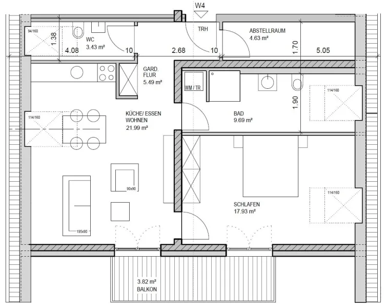 Grundriss Wohnung 4 - Wohnung kaufen in Merzig - NEUBAU in Brotdorf - ETW mit 67 m² Wfl. - Balkon - Tiefgarage - Außenstellplatz - Wärmepumpe - 