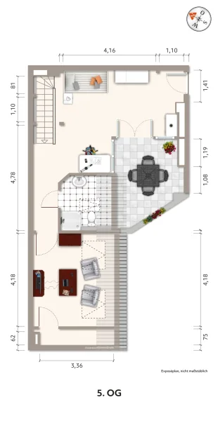 Grundriss 5. OG  bspmöbliert