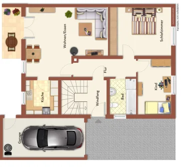 immoGrafik-Grundriss Wohnung F - Wohnung kaufen in Marklkofen - Gut aufgeteilte 3-Zimmer Wohnung mit Hobby- und Kellerräumen  in Marklkofen / Frontenhausen