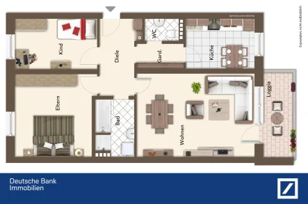 Grundriss - Wohnung kaufen in Deggendorf - Gut geschnittene 3-Zimmer-Eigentumswohnung mit Balkon und Tiefgarage in Best-Lage von Deggendorf