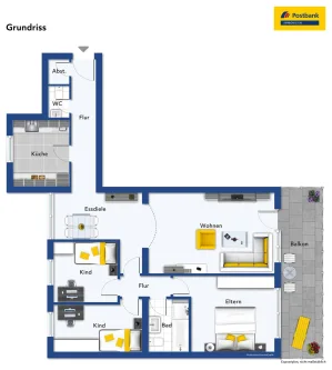 Grundriss - Wohnung kaufen in Bergheim - 4-Zimmer-Wohnung mit Dachterrasse: komfortables Wohnen in zeitgemäßen Ambiente !