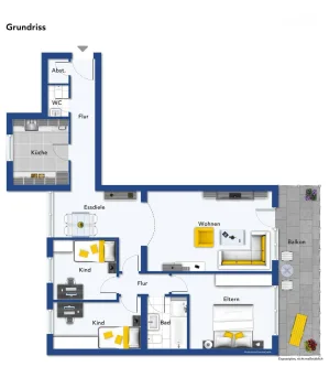 Grundriss  - Wohnung kaufen in Bergheim - 4-Zimmer-Wohnung mit Dachterrasse: komfortables Wohnen in zeitgemäßen Ambiente !