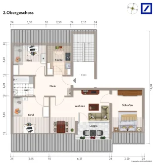 Grundriss - Wohnung kaufen in Remseck - Neckarrems - 4-Zimmer-DG-Wohnung - wird frei