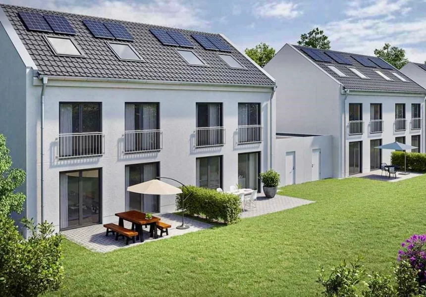 Gartenseite ( Beispielansicht) - Haus kaufen in Rommerskirchen - NEUBAU: Moderne Doppelhaushälfte