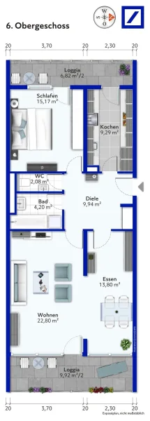 Grundriss - Wohnung kaufen in Augsburg - Ihr Chance auf eine geräumige 3-Zimmer-Wohnung mit 2 großen Balkons, Lift… vermietet