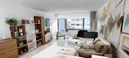 Wohnzimmer möbliert mit KI - Wohnung kaufen in Wiesbaden - Helle 4 Zimmer - WHG 89 qm NerotalWiesbaden mit großem Balkon und tollen Blick auf die Stadt