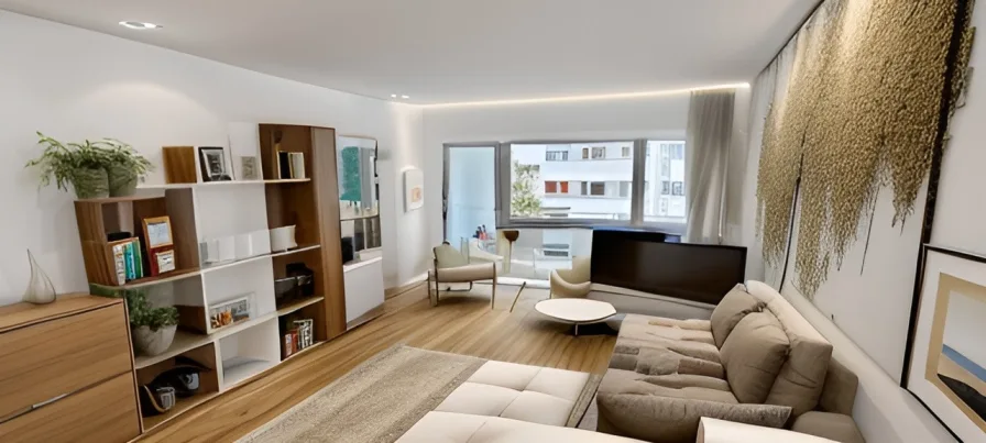 Wohnzimmer möbliert mit KI - Wohnung kaufen in Wiesbaden - Helle 4 Zimmer - WHG am Neroberg Wiesbaden mit großem Balkon und tollen Blick auf die Stadt !