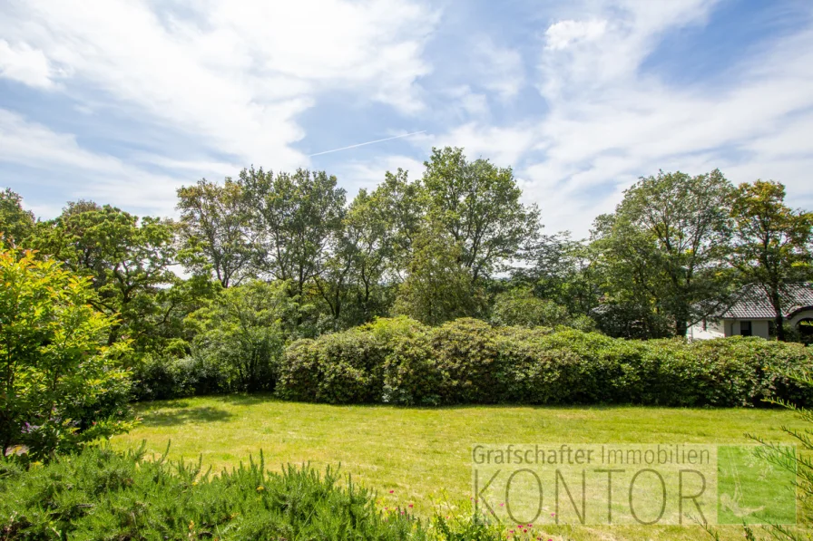 Blick von der Terrasse und vom Wohnbereich in den Garten