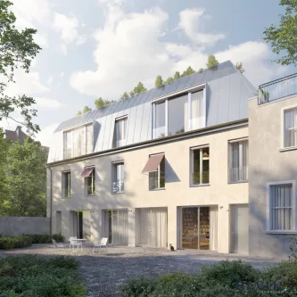 Außenansicht Visualisierung - Wohnung kaufen in München - ELVIRA - Bestlage Schwabing - Rückgebäude im ruhigen Innenhof mit Baugenehmigung für ein Doppelhaus mit großzügigen Dachterrassen