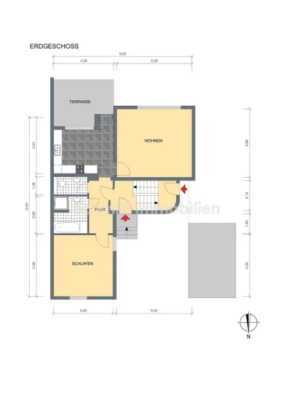 Grundriss EG - Haus kaufen in Frankfurt am Main - Vermietetes Dreifamilienhaus mit Garten & XL-Garage. Erbpacht. In F-Goldstein