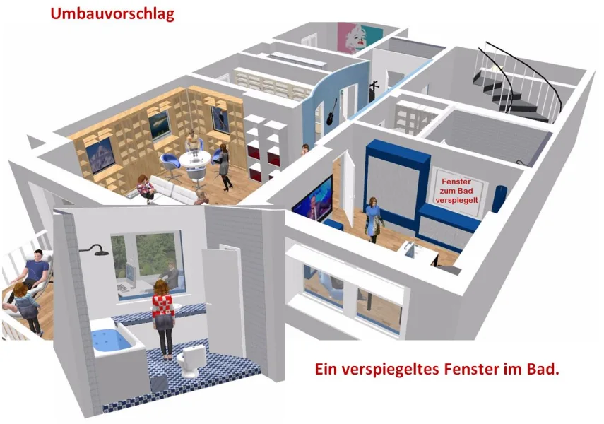 Umbauvorschlag verspiegeltes Fenster im Bad