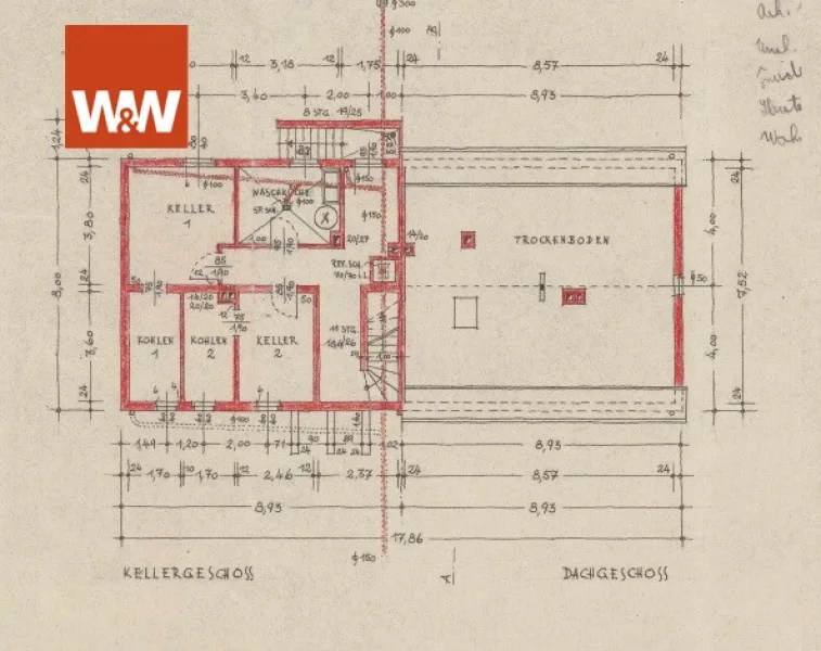 Grundriss Keller + Dach