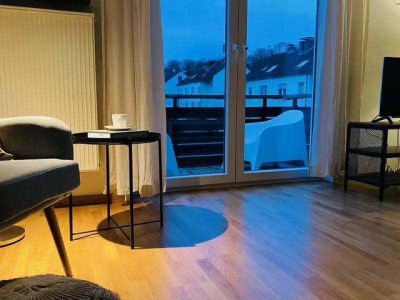 Blick vom Wohnzimmer auf den Balkon