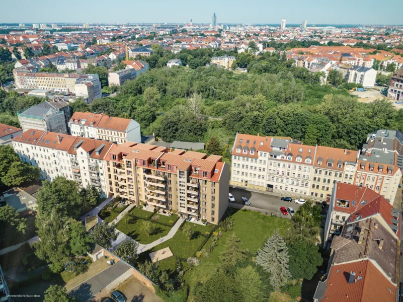 header-stadtanger_unverb. Luftbild mit Visu - Wohnung kaufen in Leipzig - 3-Zimmer-Wohnung mit Abstellraum und Balkon
