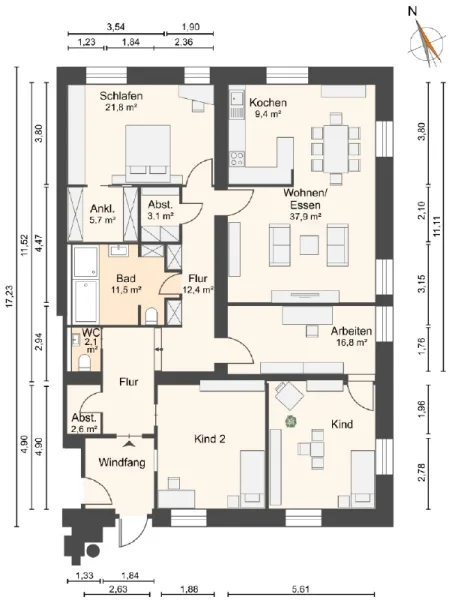 Grundriss Version A (6-Zi-Whg)