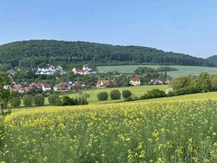 Blick auf Saalborn - Grundstück kaufen in Blankenhain - Attraktives Baugrundstück mit bester Aussicht direkt oberhalb vom Spa & Golf Resort Weimarer Land - BAUTRÄGERFREI -