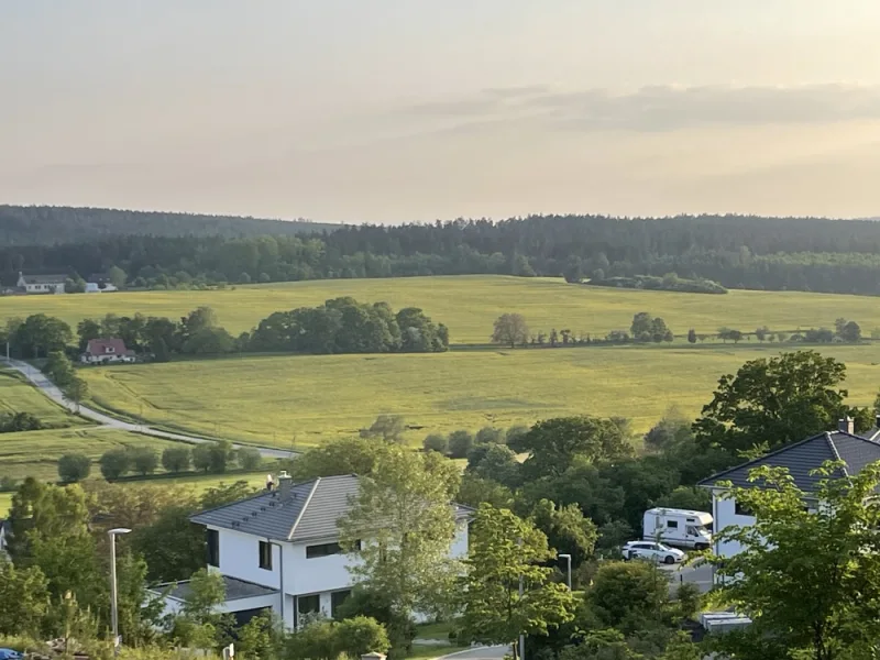 Blick vom Grundstück auf den Dambachsgrund - Grundstück kaufen in Blankenhain - Traumhaft idyllisches Baugrundstück mit bester Aussicht direkt oberhalb vom Spa & Golf Resort Weimarer Land - BAUTRÄGERFREI -