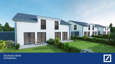 Visualisierung Rückansicht - Haus kaufen in Duisburg - Doppelhaushälfte mit Grundstück + Garage + KfW 40 Plus + schlüsselfertig in Neudorf-Süd