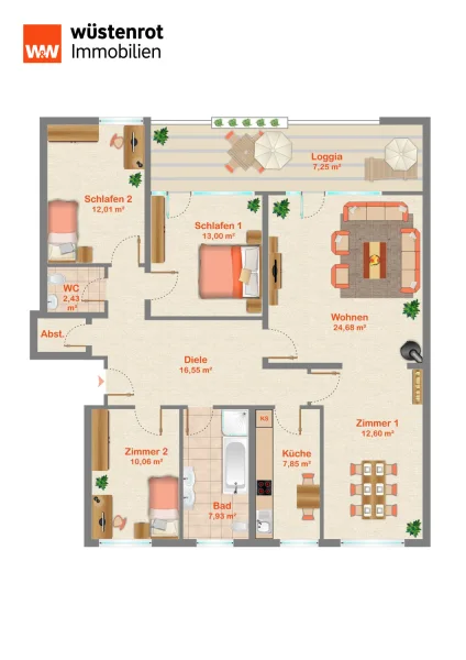 Grundriss digital - Wohnung kaufen in Konz - Großzügige Eigentumswohnung mit tollem Weitblick in ruhiger Lage von Konz!