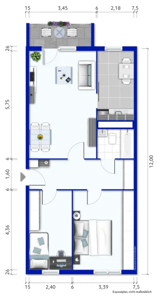 Grundriss 3 Raum WHG Eisenberg