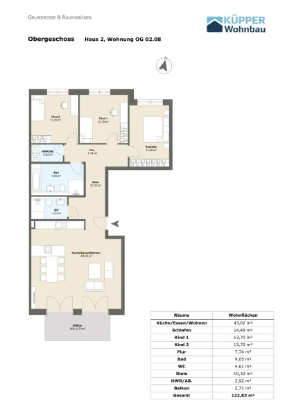  Grundriss Wohnung mit Wohnfläche