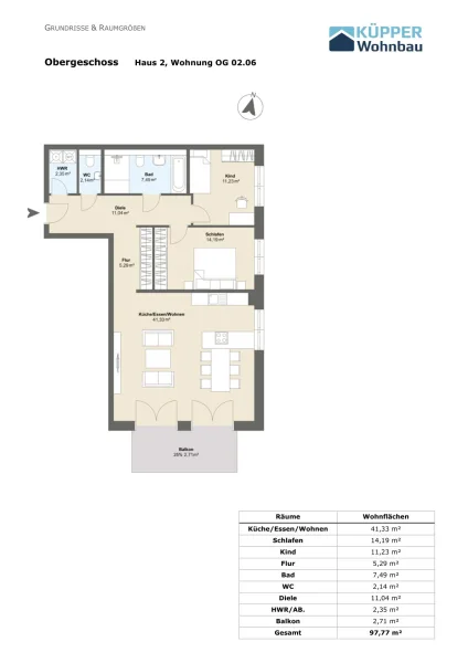 Grundriss Wohnung mit Wohnflächen