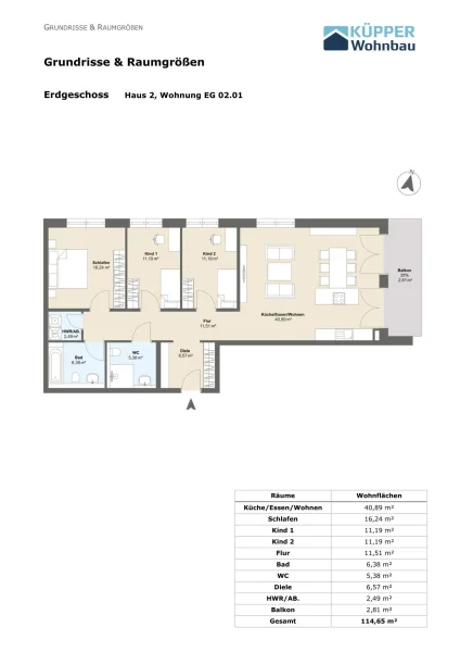 Grundriss Wohnung mit Wohnfläche