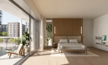 Schlafbereich Impression - Wohnung kaufen in Hamburg - Einzigartige Chance! Luxuriöse 2-Zimmer-Wohnung im Baakenhafen